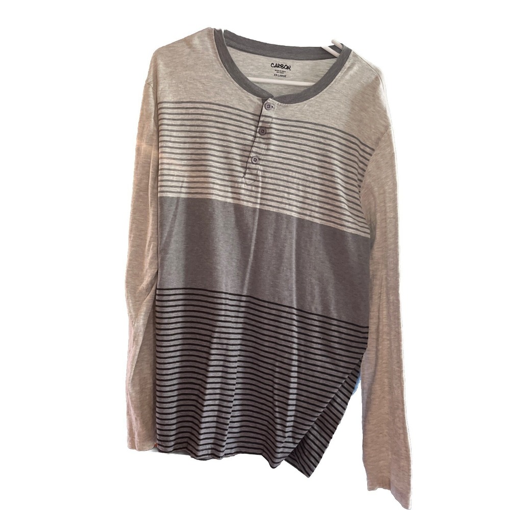 Carbon Mens XXL Grey Striped Colorblock Long Sleeve Henley Shirt RN 70829